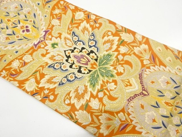 JAPANESE KIMONO / ANTIQUE FUKURO OBI / SILK / WOVEN FLORAL SARASA
